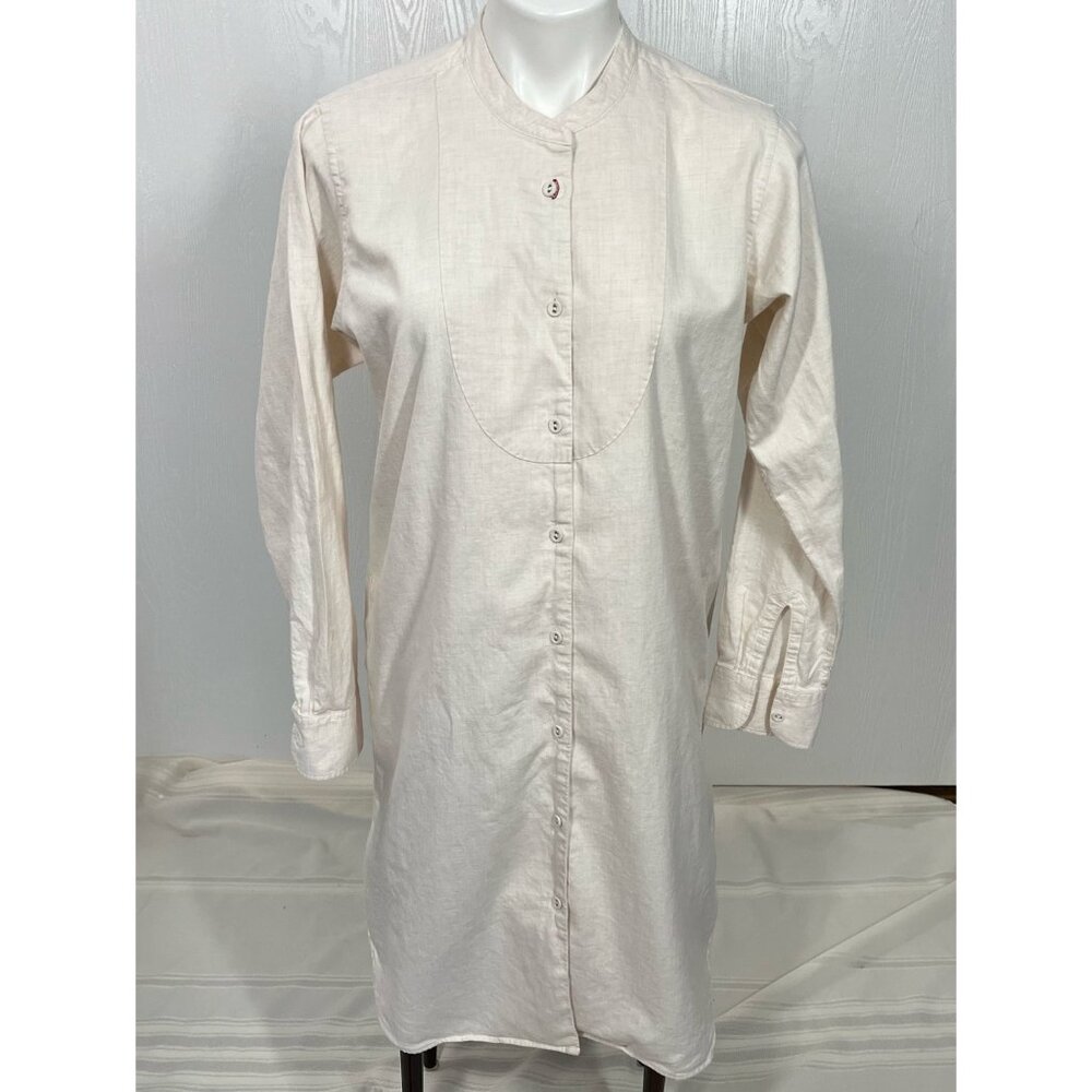 Ines De La Fressange Paris Small Night Shirt White Cotton Button Up Hi Low Hem